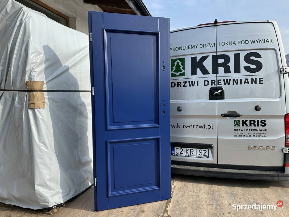 Drzwi wewnątrzklatkowe drewniane niebieskie NA 208cm
