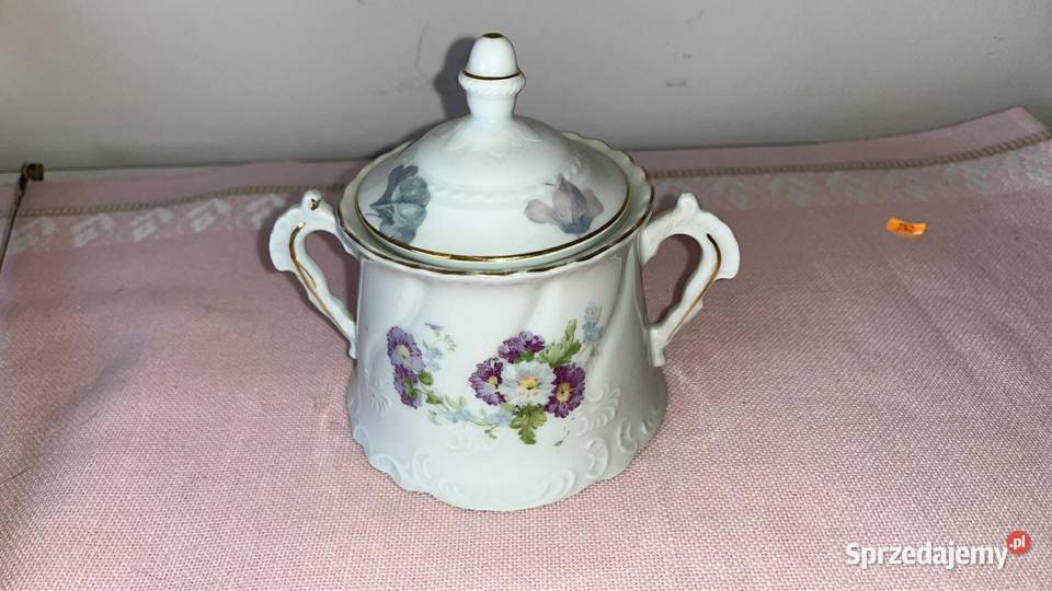 Cukiernica duża Secesja Z białej porcelany Porcelana i szkło