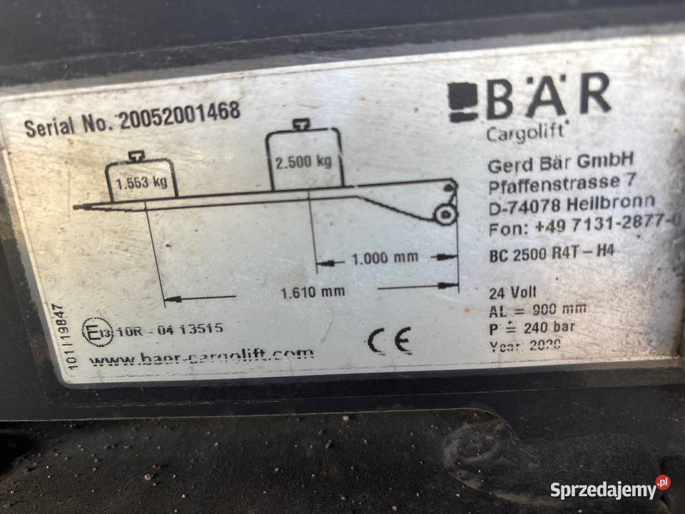 Winda pod naczepę BAR Cargolift 2020 Kielce sprzedam