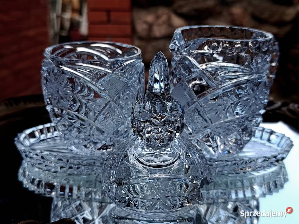 Zestaw kryształowy cukiernica mlecznik taca Klenica