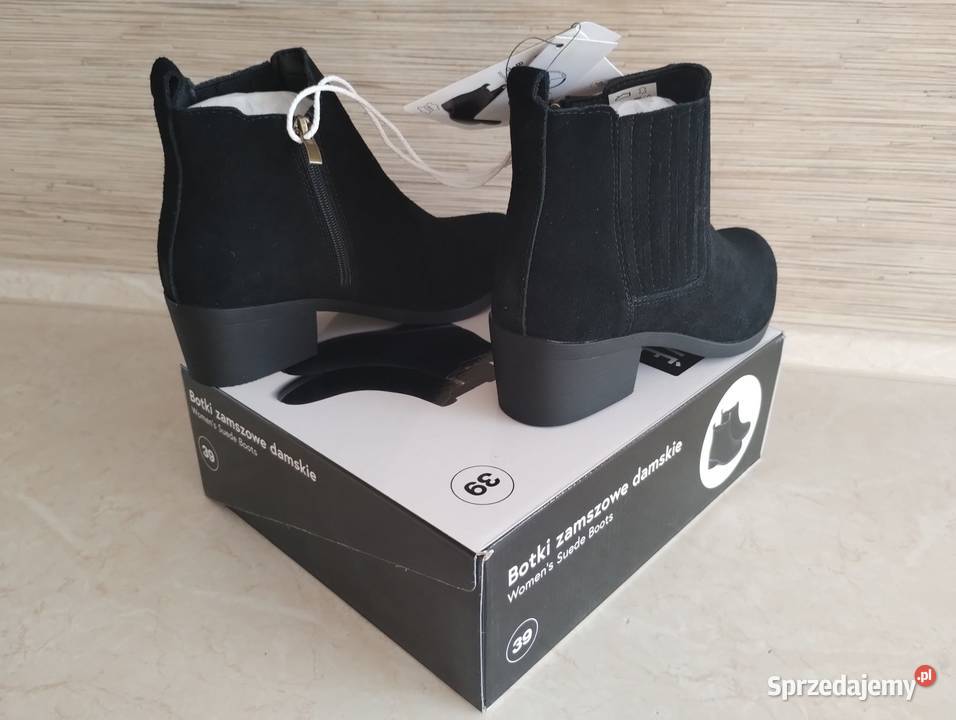 NOWE Buty damskie zamszowe botki CZARNE 39 skóra Zabrze