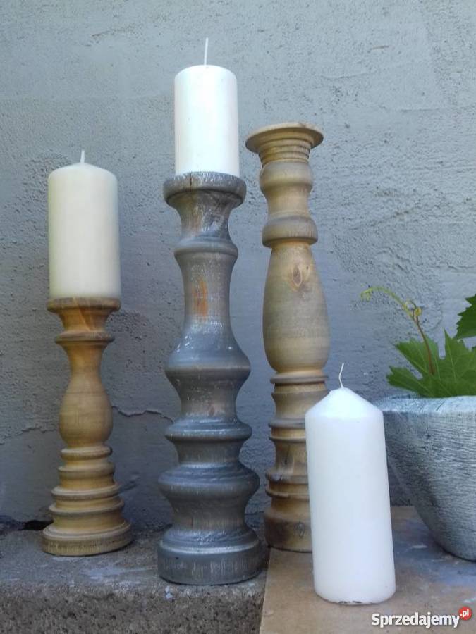Świeczniki drewniane toczone rękodzieło