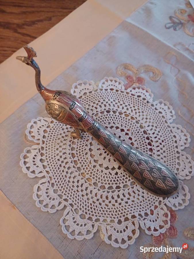 Piękna ekskluzywne mosiężna łyżka do butów Paw Antyki, Sztuka, Kolekcje Poznań