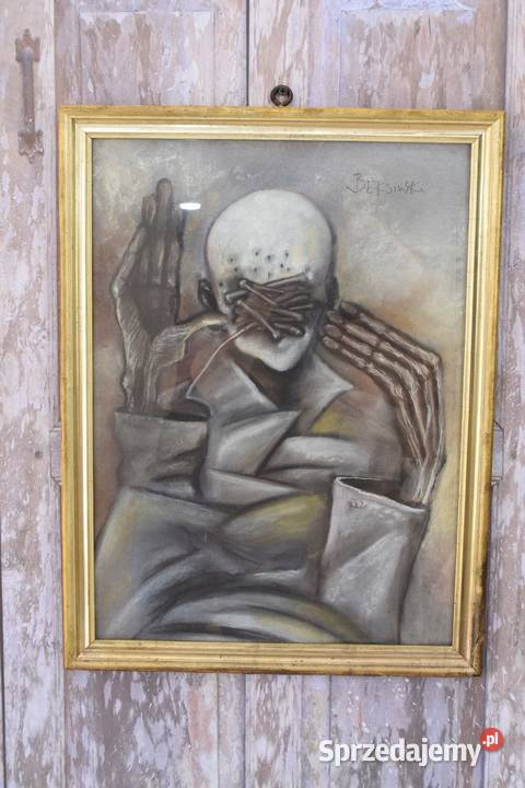 Beksiński Pastel na Kartonie Szkłem Stary Obraz Kraków