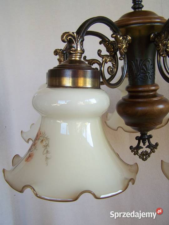 Żyrandol pięcioramienny z kloszami z ręcznie Koszalin sprzedam