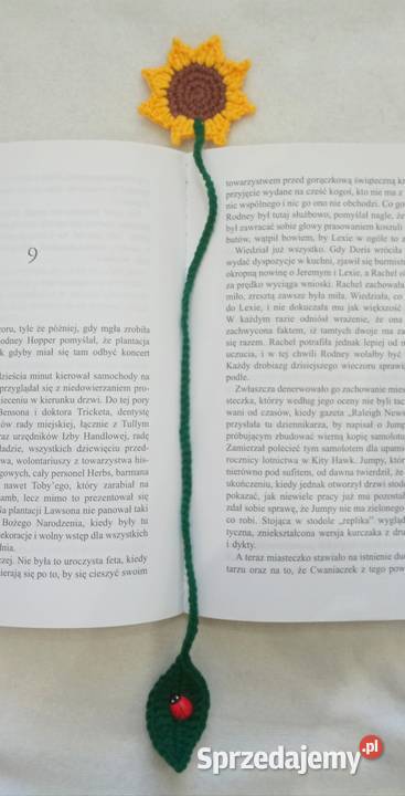 Słonecznik wykonany na szydełku zakładka do Łask