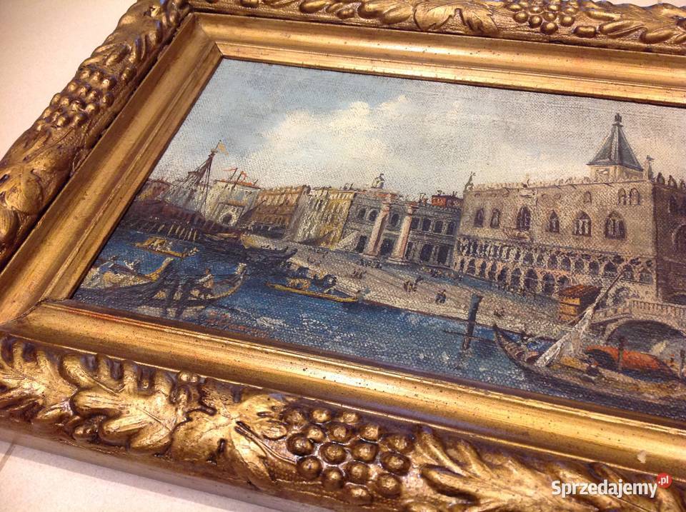 Stary Obraz Olejny w Złotej Drewniano Gipsowej Nowa Sól