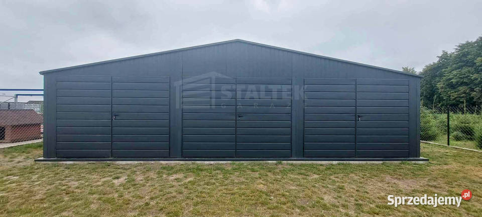 Garaż blaszany 10x6m 3x Brama Rynny Antracyt