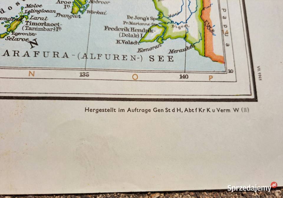 Niemiecka mapa wojskowa Region Azji Antykwariat