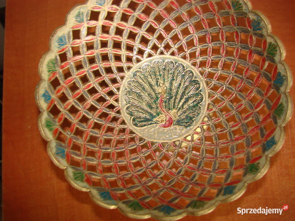 indyjska mosiężna patera z pawiem Pruszcz Gdański