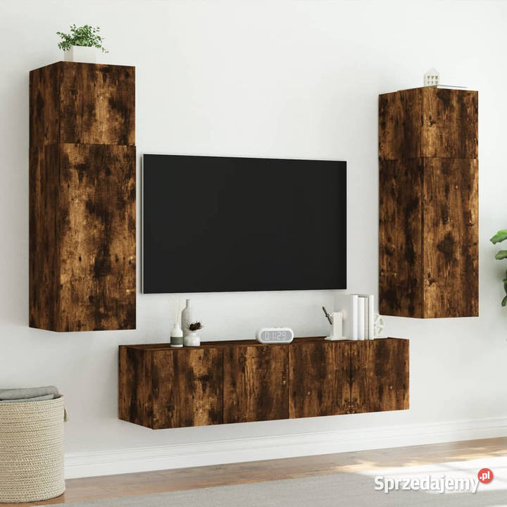 Ścienna szafka TV z LED przydymiony dąb 80x35x41 Warszawa
