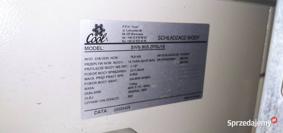Agregat wody lodowej chiller COOL SWN 80S Łódź