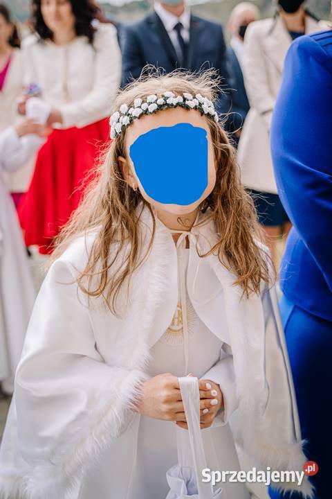 Sukienka komunijna alba z narzutką 128 Sukienki i spódniczki Klęczany