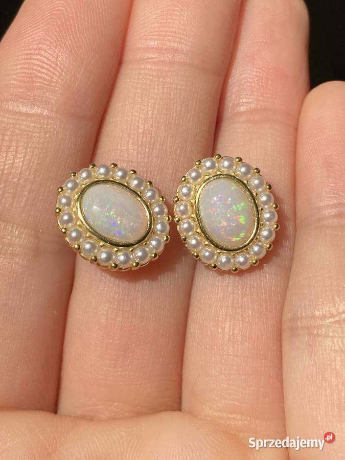Kolczyki z opalami i perłami Pozostałe Warszawa