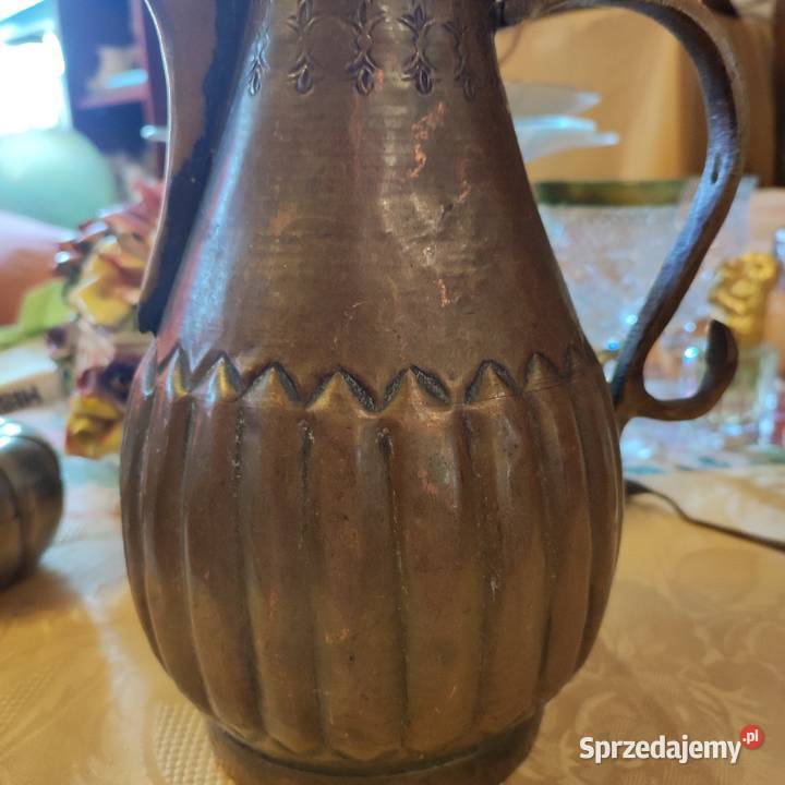 Dzbanek miedziany mosiądzowany XIX wiek starszy