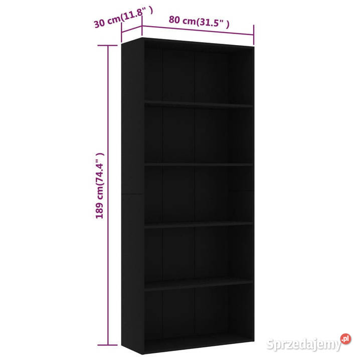 5poziomowy regał czarny 80x30x189 materiał Regały