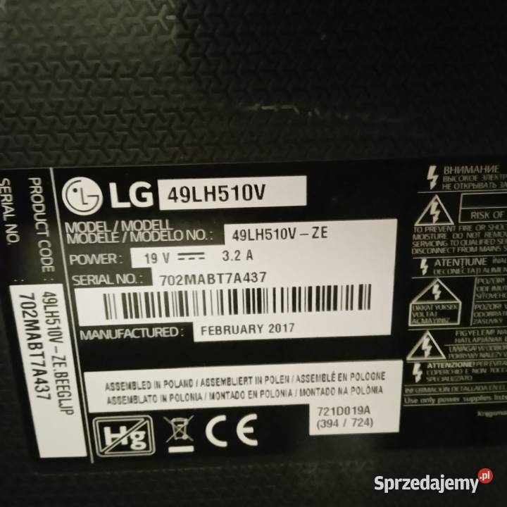 LG 49LH510V sprzedam sprawny podświetlenie do LG Poznań