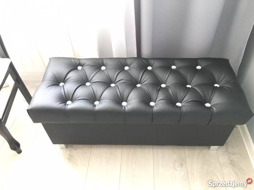 Pufa biała tapicerowana Pikowana Kryształki wielkopolskie