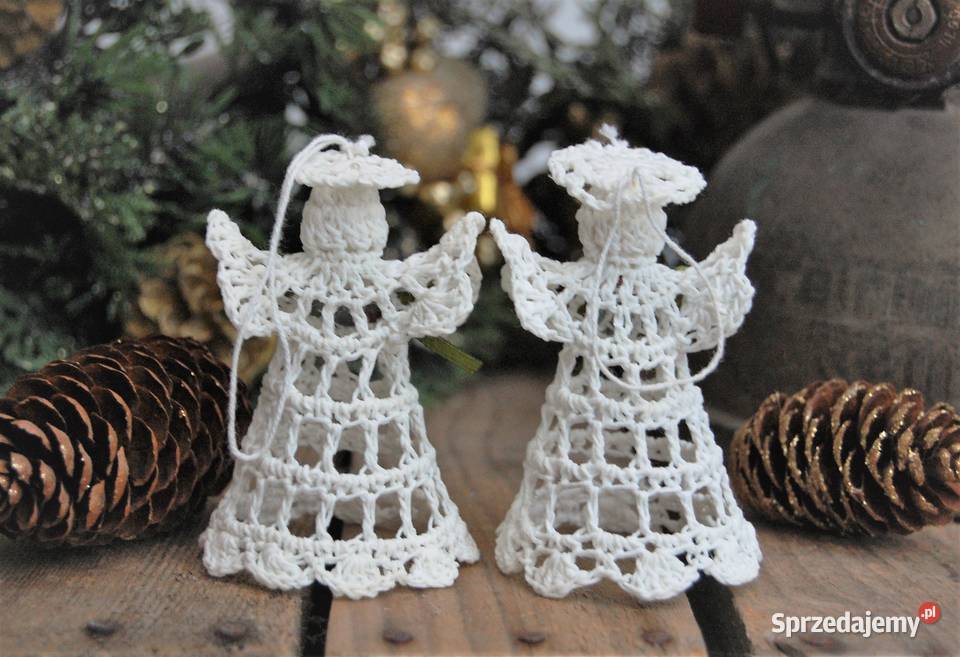 Aniołek szydełkowy z różą kwiatem zawieszka Lublin