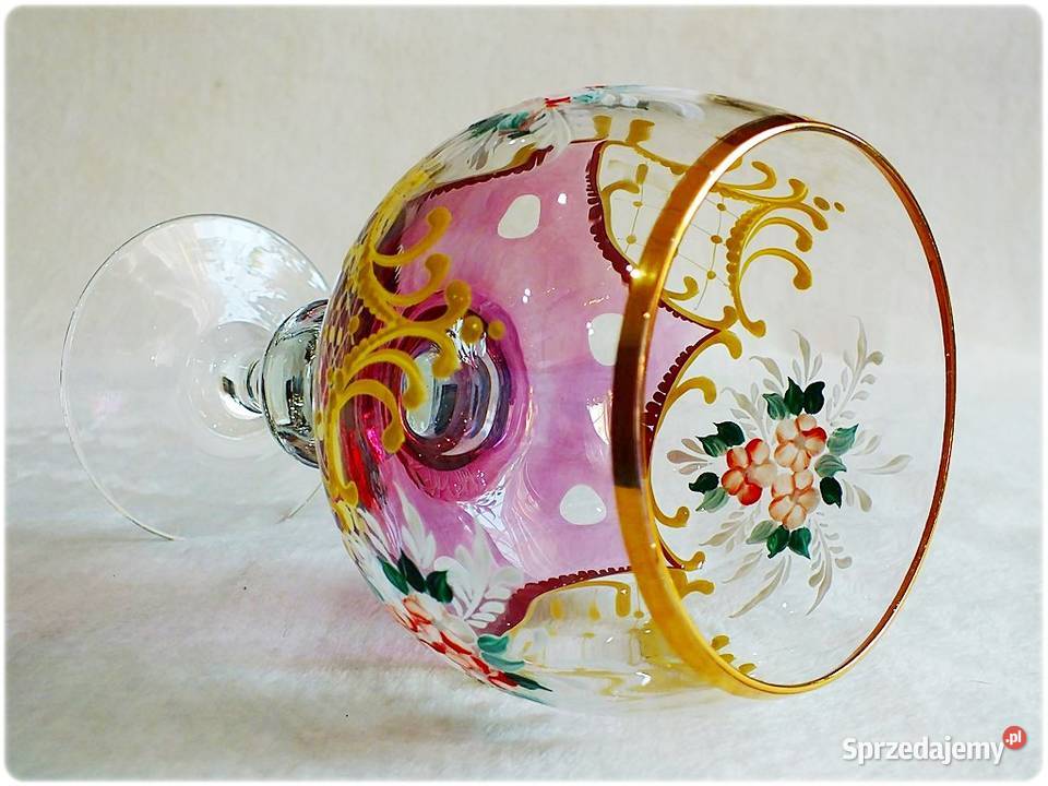 Duży Kielich Bohemia z Czech Ręcznie malowany Porcelana i szkło Żary sprzedam