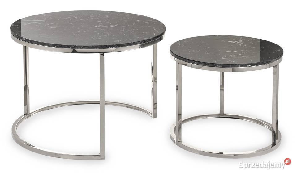 Srebrny okrągły stolik kawowy boczny marmur 2 szt. MD141643