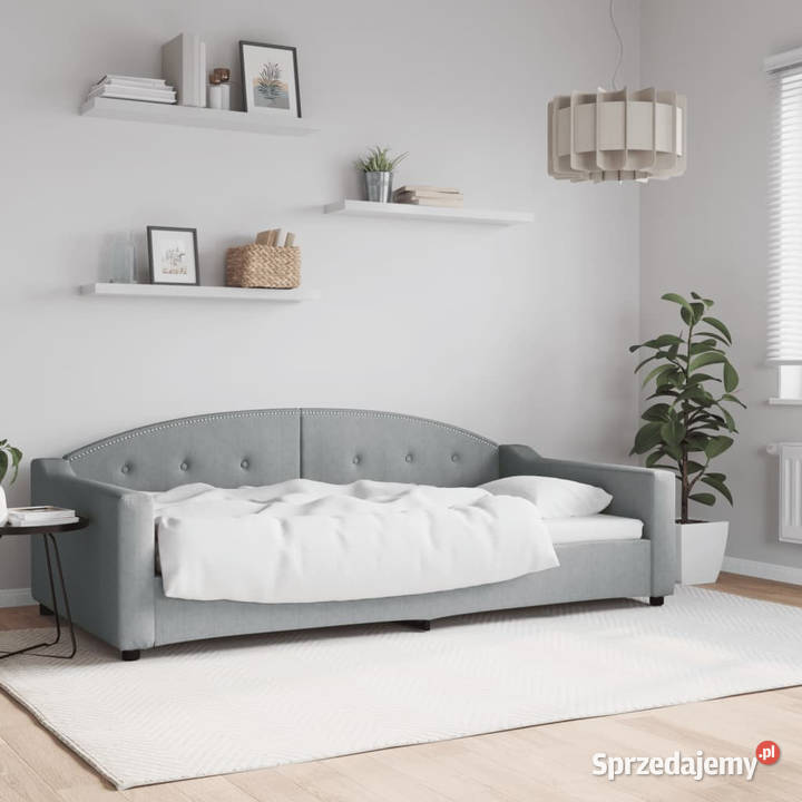 Sofa z funkcją spania jasnoszara obita tkaniną