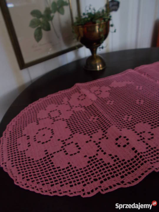 Dłuuuga Różowa Serweta Rękodzieło PRL Vintage