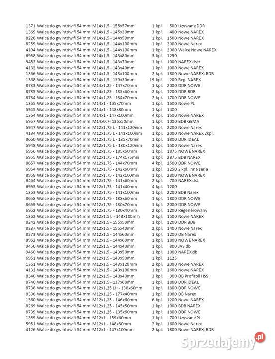 Walce do walcowania gwintów walcarki UPWS8