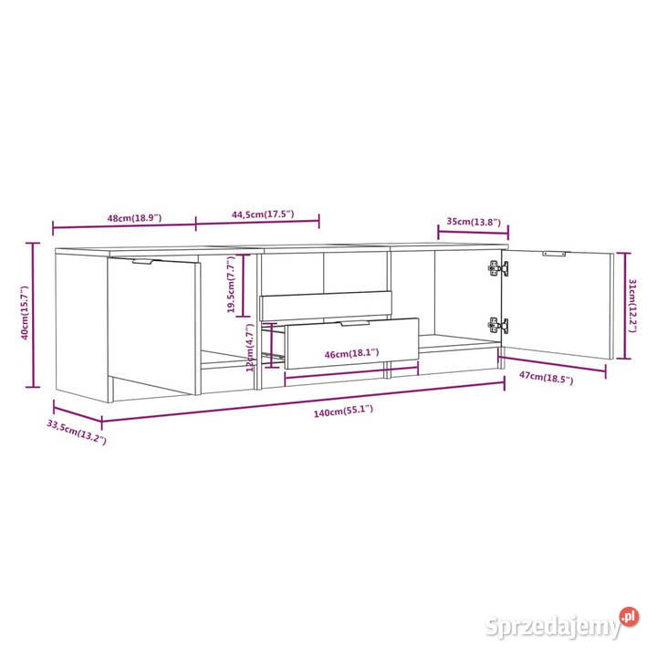 Szafka pod telewizor biała 140x35x40 WM811448 mazowieckie Warszawa