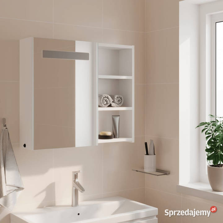 Szafka łazienkowa z lustrem i LED biała 60x13x52 Warszawa
