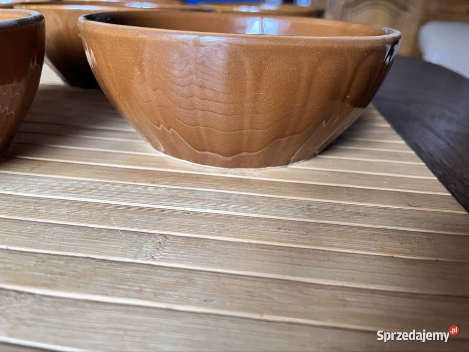 Miseczki szkliwone PRL brązowy Lucynów