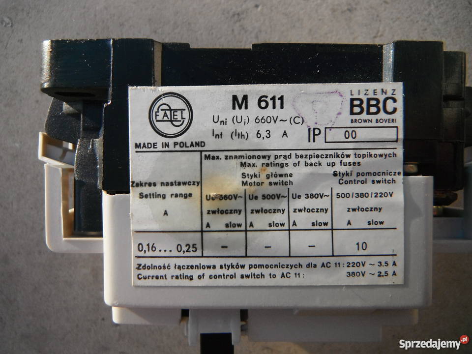 Wyłącznik silnikowy M611 Fael 63A zakres 016025A