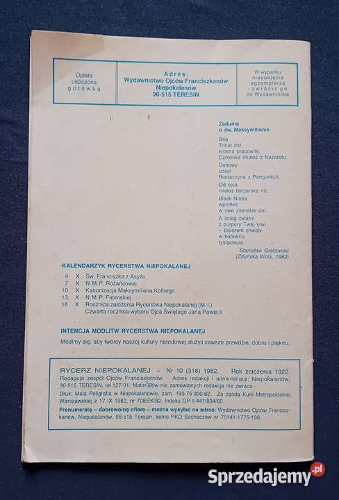 Rycerz Niepokalanej 10 316 październik 1982 r Koźminek