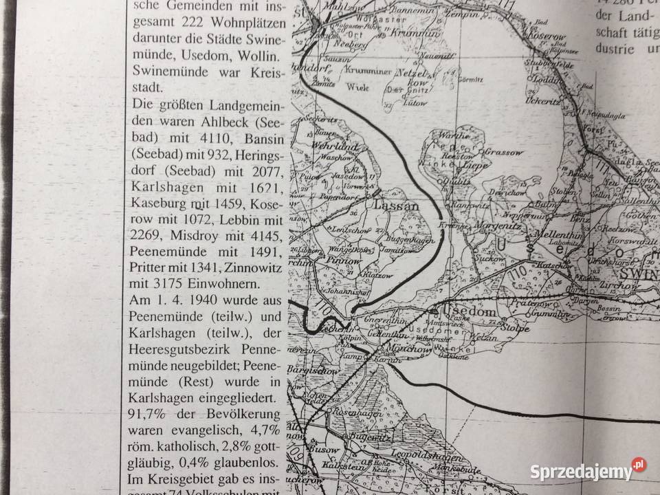 452 Niemiecka Mapa Uznam I Wolina Antykwariat Szczecin