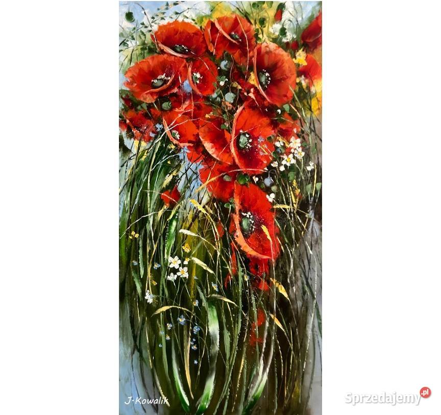 Kowalik Maki łąka obraz olejny 120x60 kwiaty Warszawa sprzedam