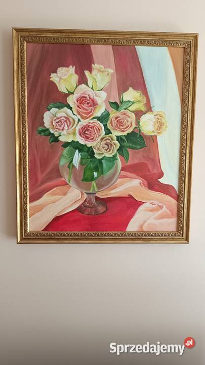 Obraz olejny Róże w kielichu czerwony Lublin sprzedam