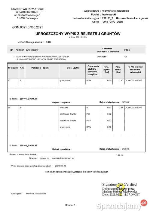 ziemia rolna 36ha Grotowo gm Górowo Iławeckie rolna