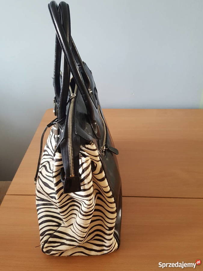 Pojemna torebka DUNE duża czarnobiała wzór zebra wielkopolskie Złotniki