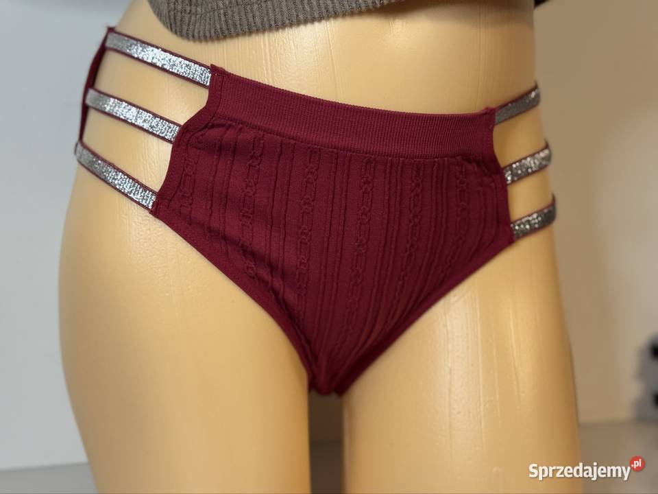 Majtki damskie bordowe z ozdobnymi paskami