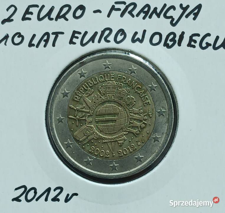 2 Euro Francja 2012 r 10 lat Euro w obiegu