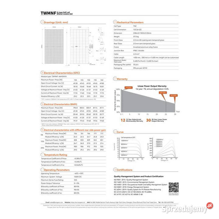 Panel Fotowoltaiczny TW Solar 725W bifacial N sprzedam