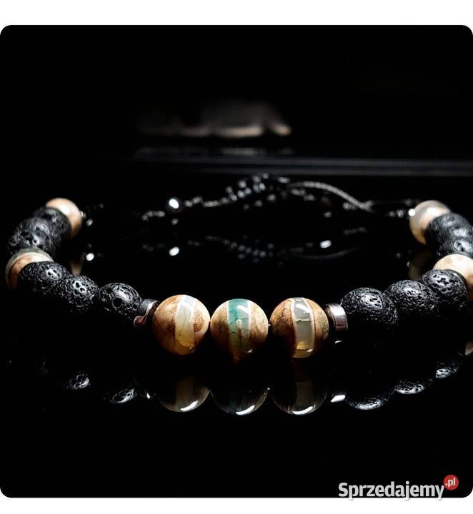 BRANSOLETKA STAL KAMIEŃ LAWA REGULOWANA MĘSKA Bransoletki