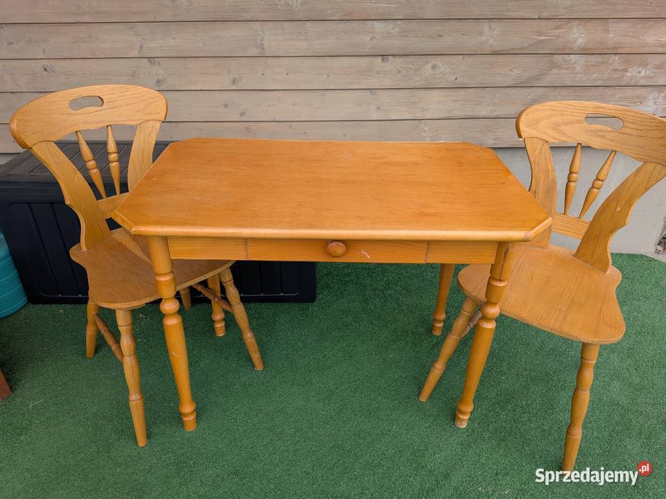 Stół kuchenny z dwoma krzesłami drewnianymi 60cm Michałowice