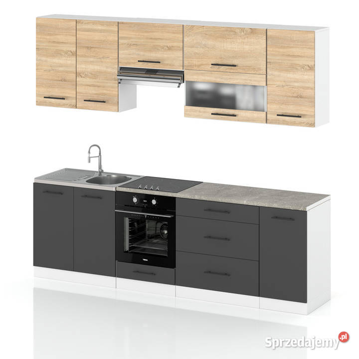 Meble Kuchenne Szare Z Drewnem Marocco 26m 260cm