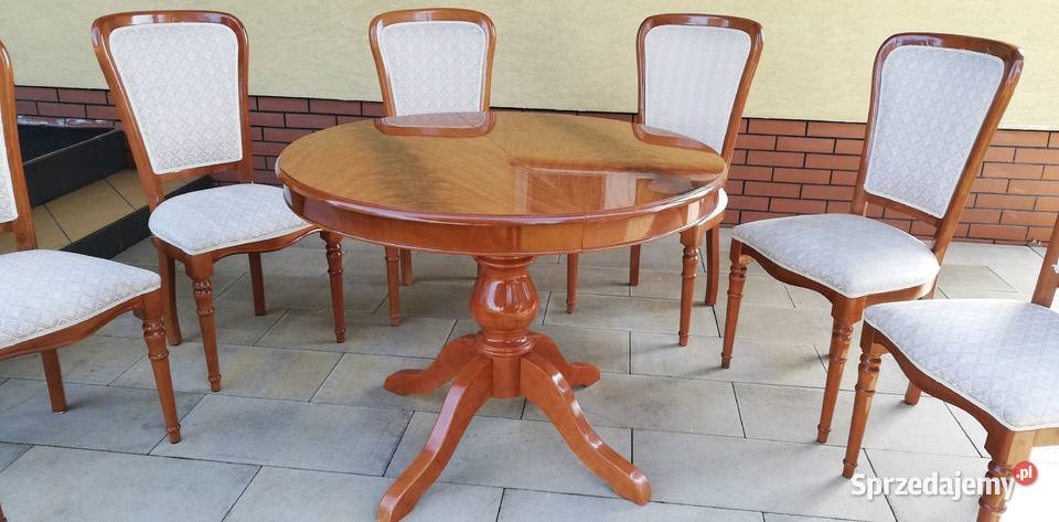 Stół okrągły rozkładany krzesła komplet stylowy krzesło