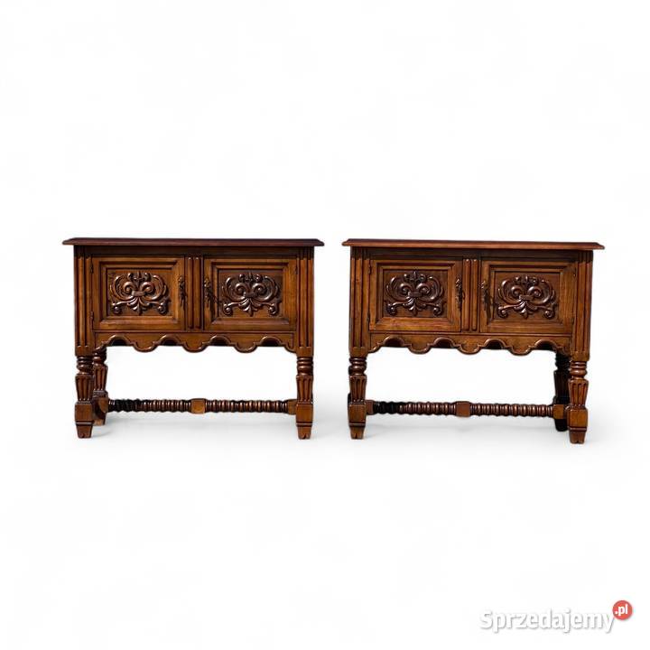2 rzeźbione komody szafki konsole orzech KOMPLET Gryfice