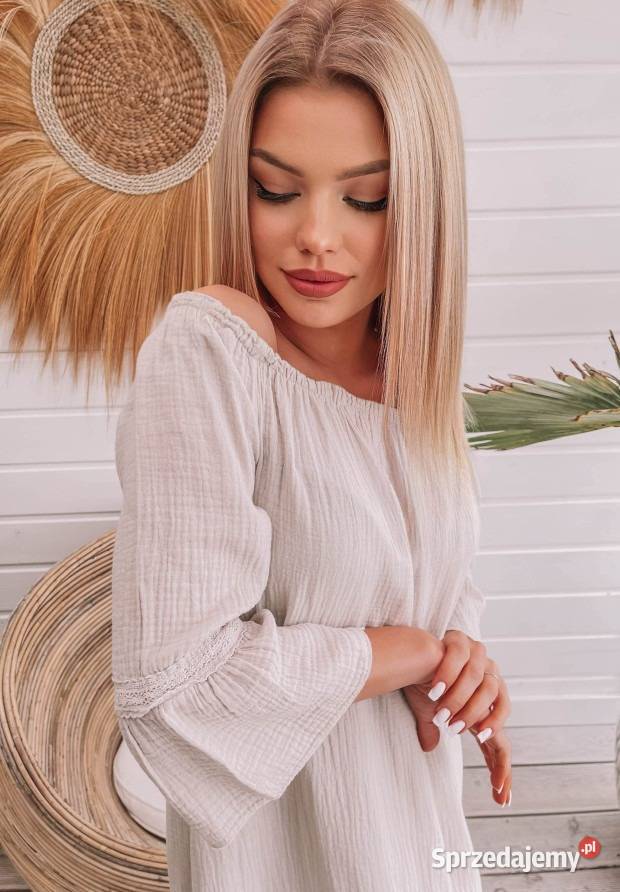 Muślinowa Sukienka Aurora Beżowa Nowy Kawęczyn