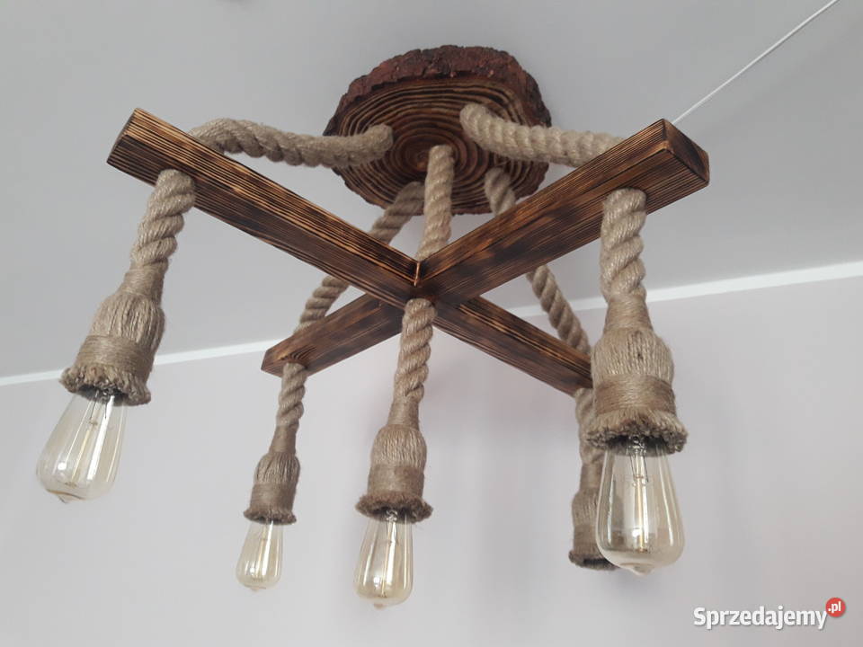 Lampa wisząca K5 z liny jutowej żyrandol 5xE27 z Oświetlenie Mirosławiec