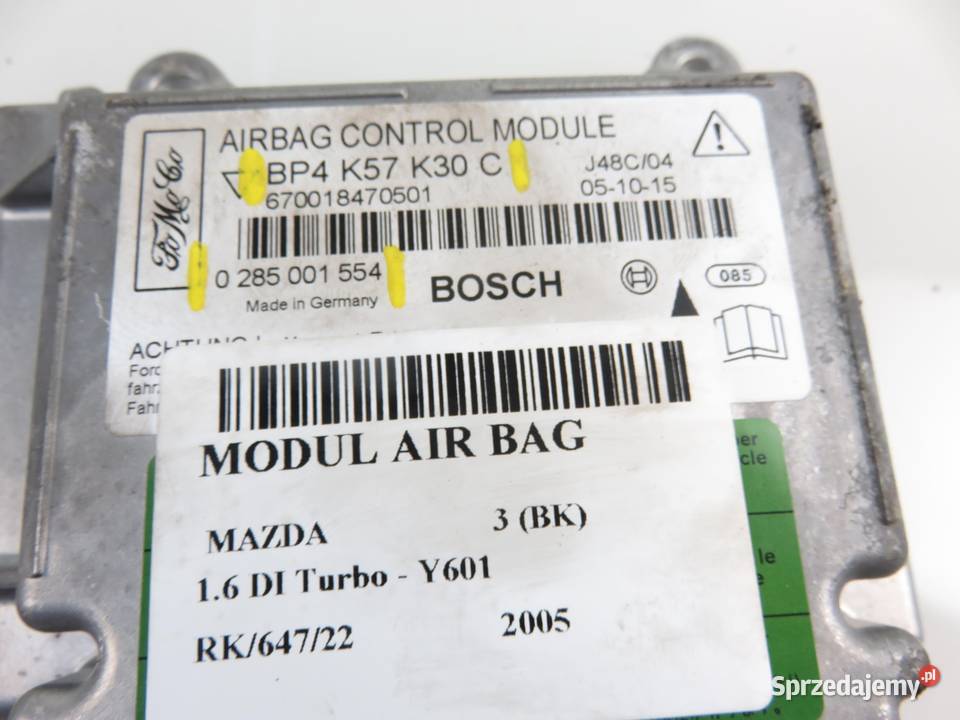 MODUŁ AIRBAG MAZDA 3 BP4K57K30C 0285001554 małopolskie