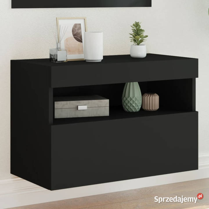 Ścienna szafka TV z LED czarna 60x30x40 WM837185 Warszawa